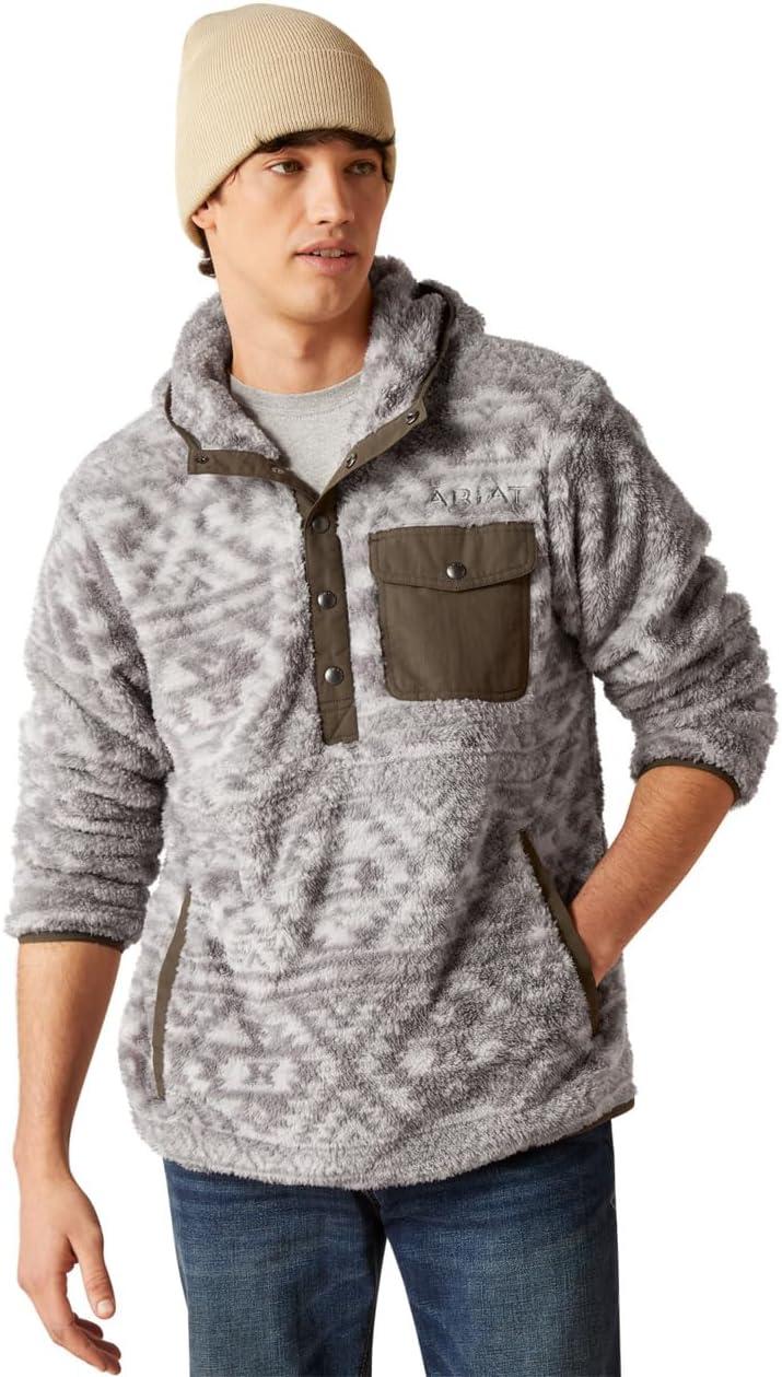 imageAriat Mens Hooded SweatshirtPolar Bear Fleece Jetty Gray Geo Map