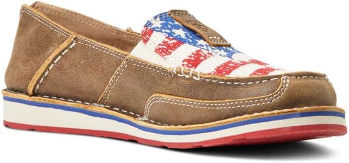 imageAriat Womens Cruiser Azteca Black SuedeGold Glitter CasualBrown BomberDistressed Flag