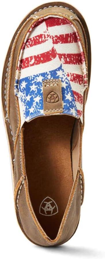 imageAriat Womens Cruiser Azteca Black SuedeGold Glitter CasualBrown BomberDistressed Flag