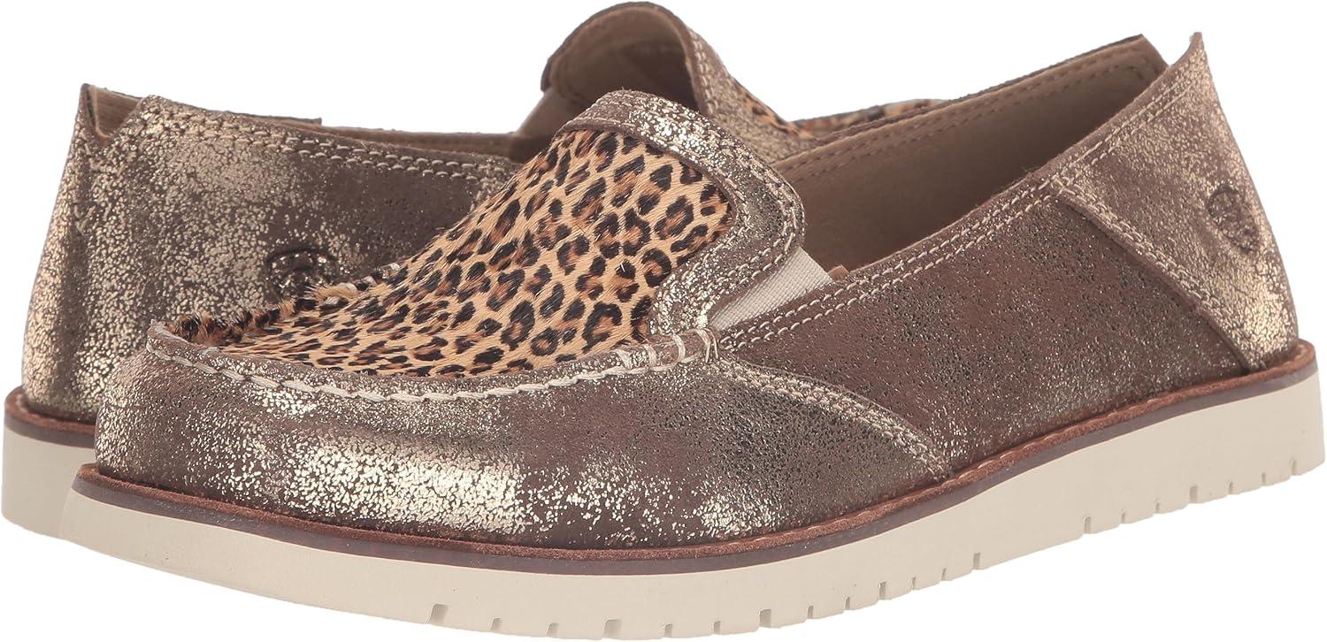 imageAriat Womens Cruiser Azteca Black SuedeGold Glitter CasualGolden BrownMini Leopard