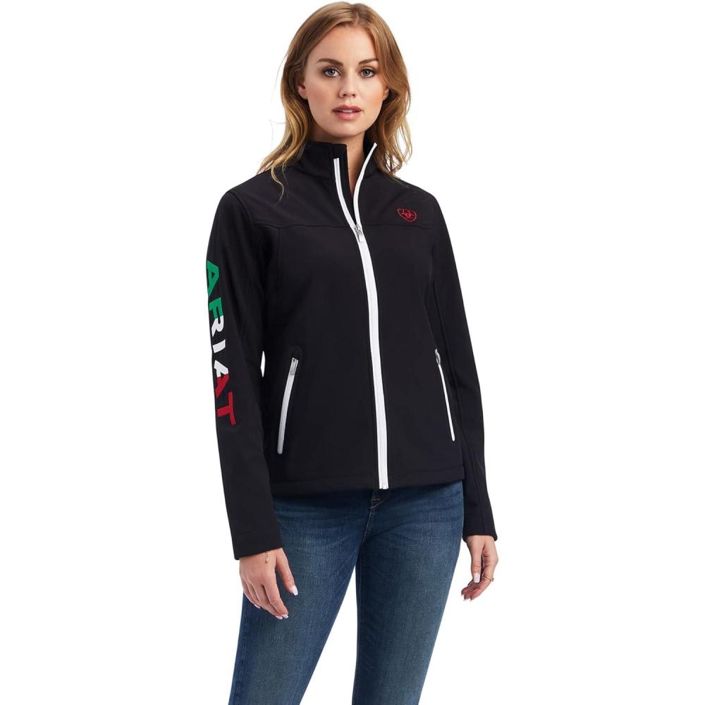 imageARIAT New Team Softshell Jacket Womens Wind and Water Resistant JacketBlackWhite