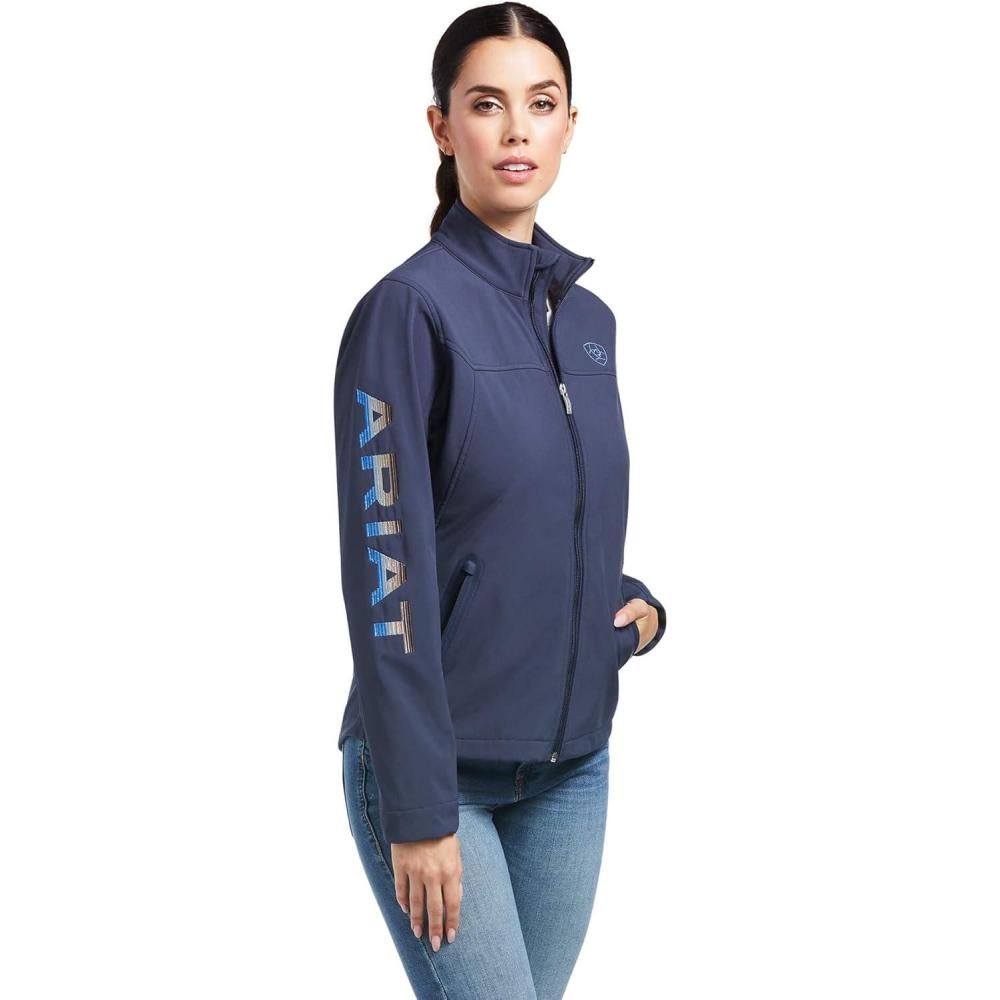 imageARIAT New Team Softshell Jacket Womens Wind and Water Resistant JacketBlue NightsDesert Dusk Serape