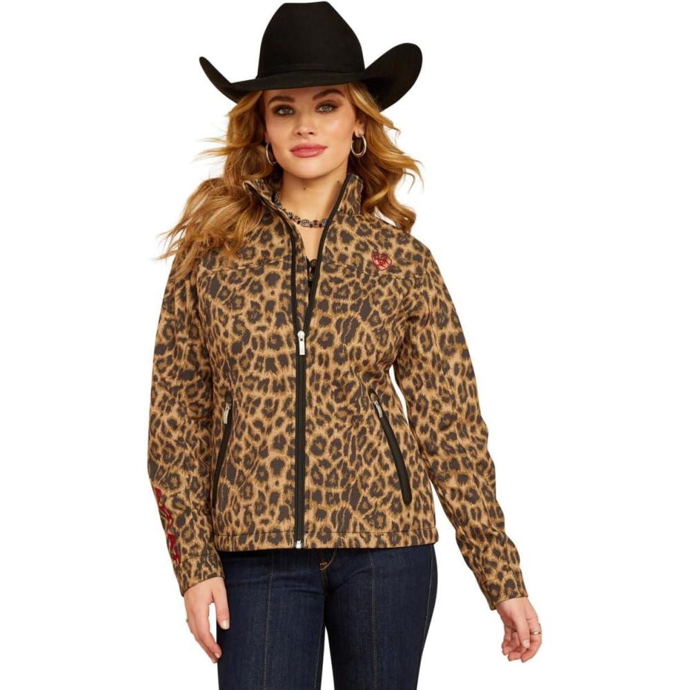 imageARIAT New Team Softshell Jacket Womens Wind and Water Resistant JacketLila Leopard