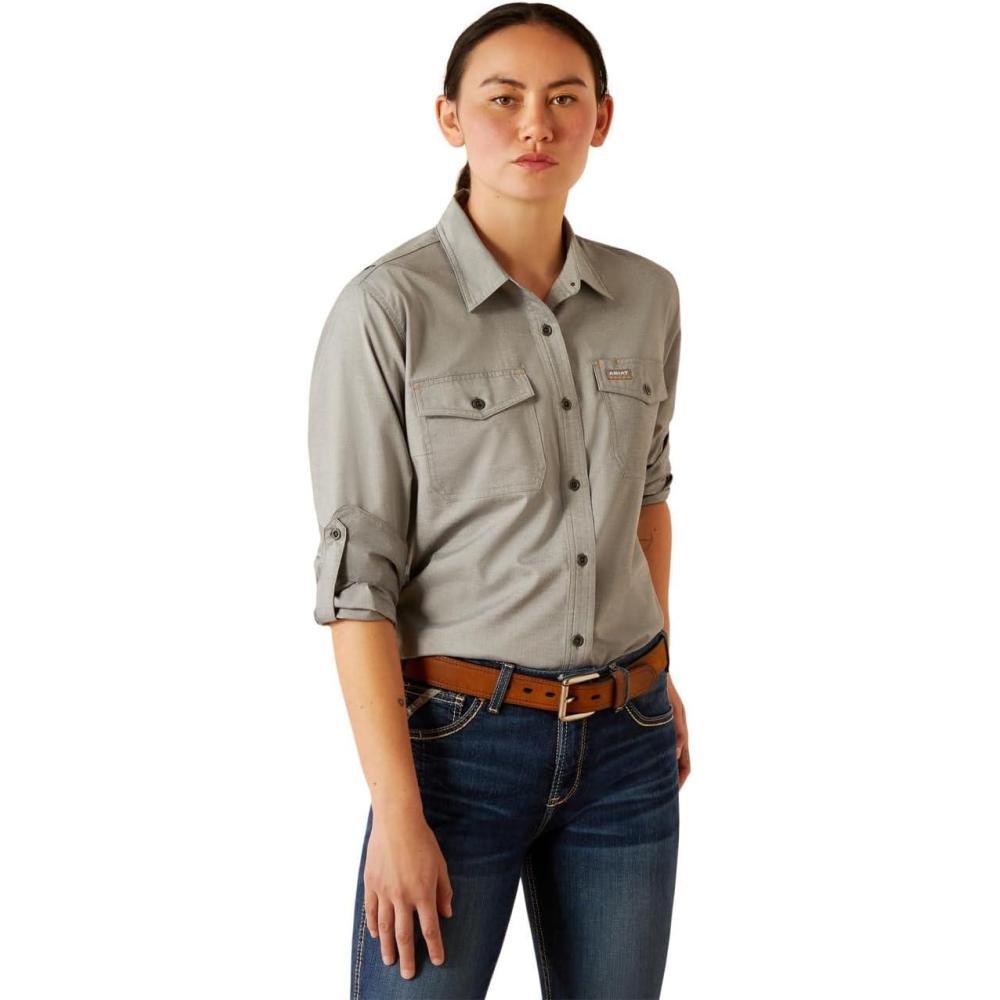 imageARIAT Womens Rebar Made Tough Durastretch Work ShirtCharcoal Heather