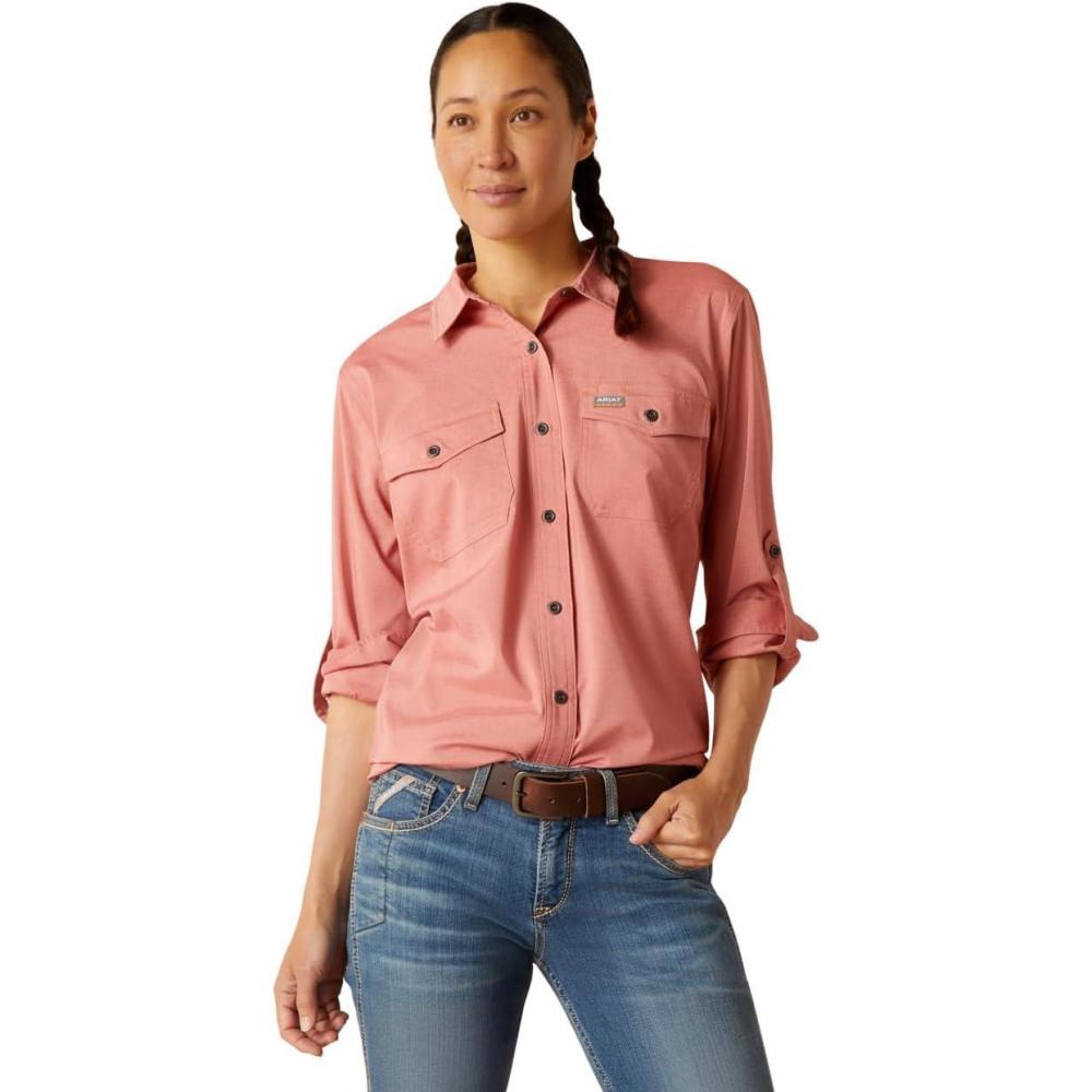 imageARIAT Womens Rebar Made Tough Durastretch Work ShirtJester Red Heather