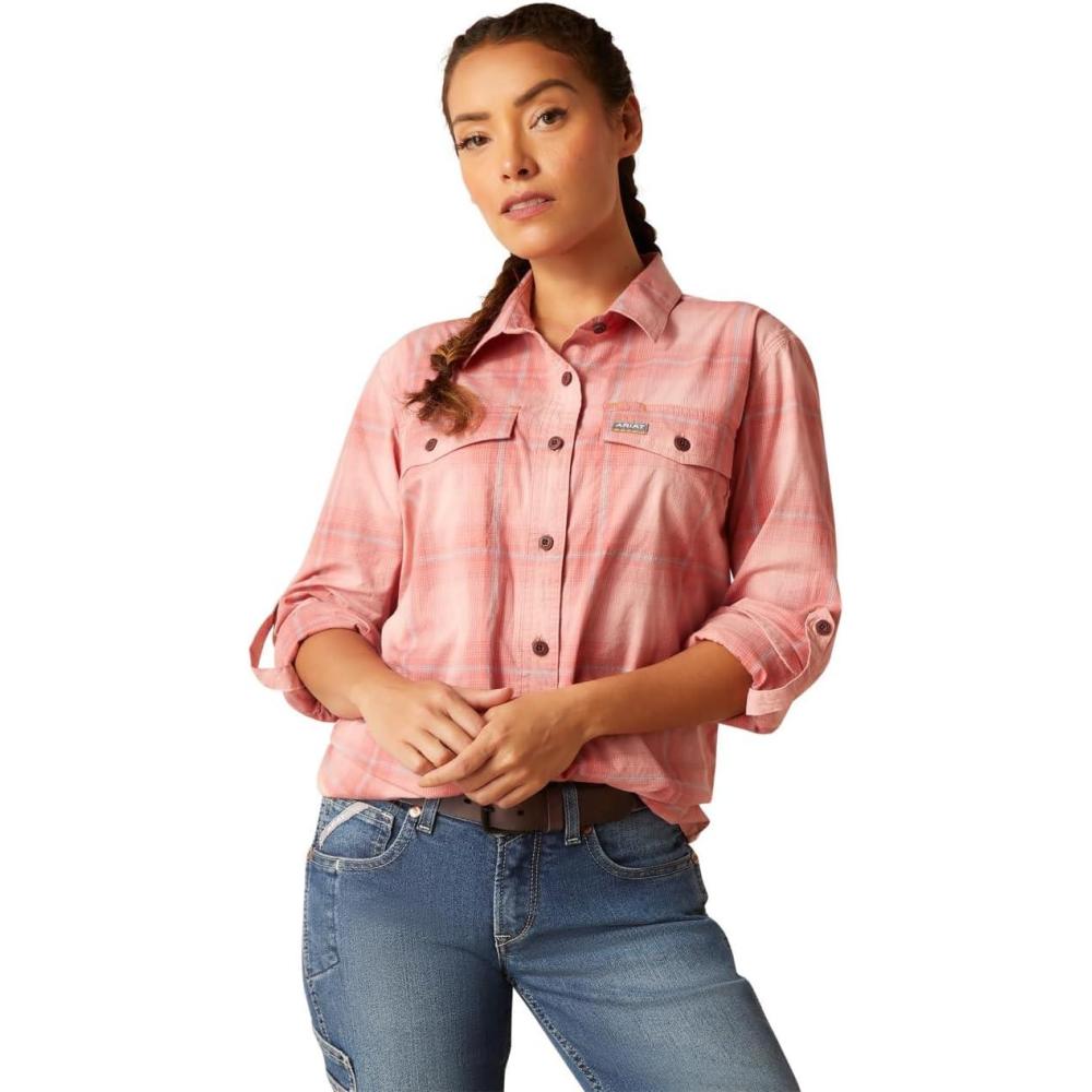 imageARIAT Womens Rebar Made Tough Durastretch Work ShirtMauveglow Plaid