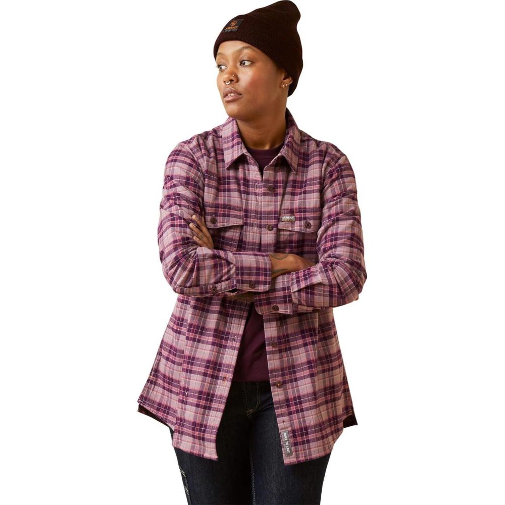 imageARIAT Womens Rebar Made Tough Durastretch Work ShirtPotent Purple Plaid