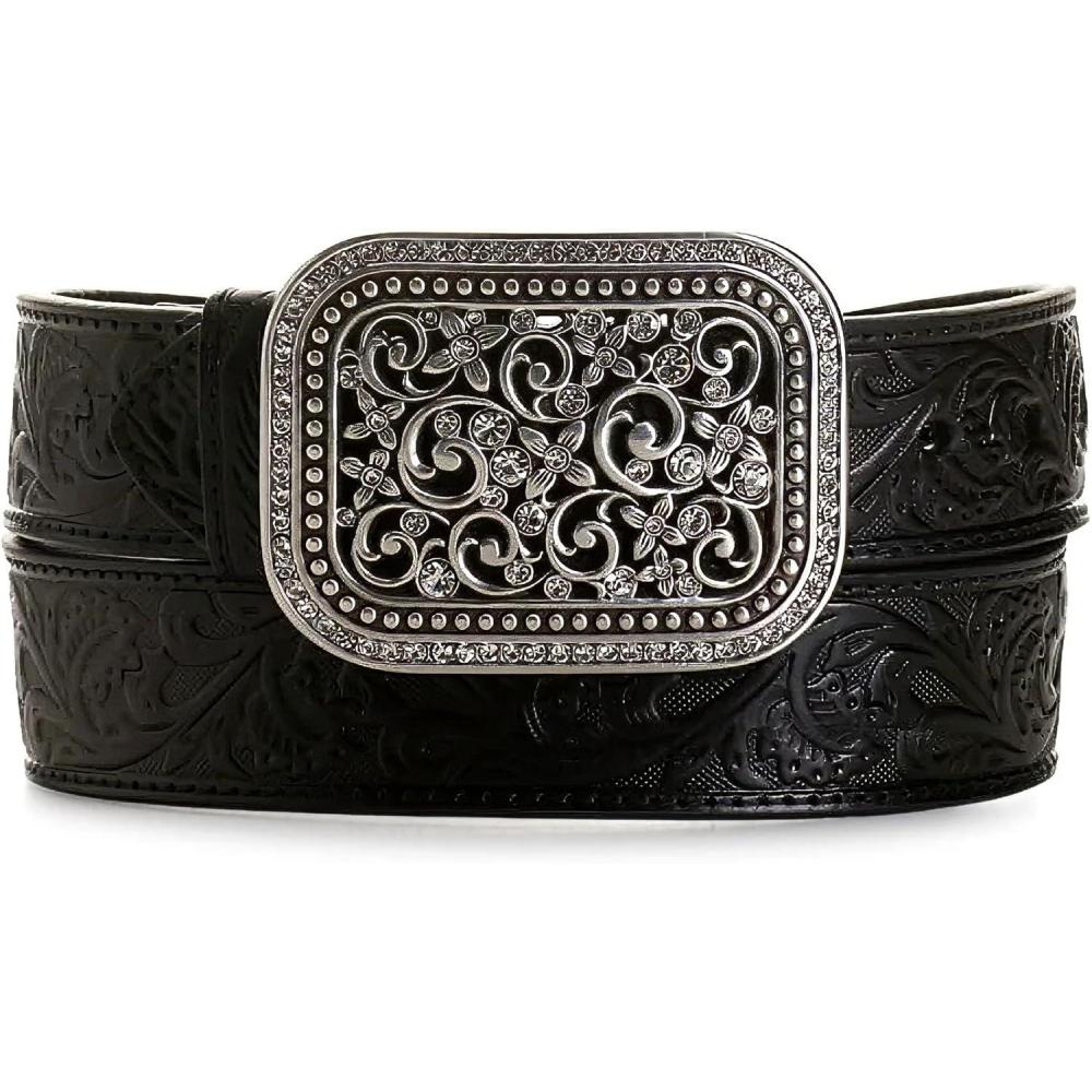 imageARIAT Womens Rhinestones Embossed Leather BeltBlack