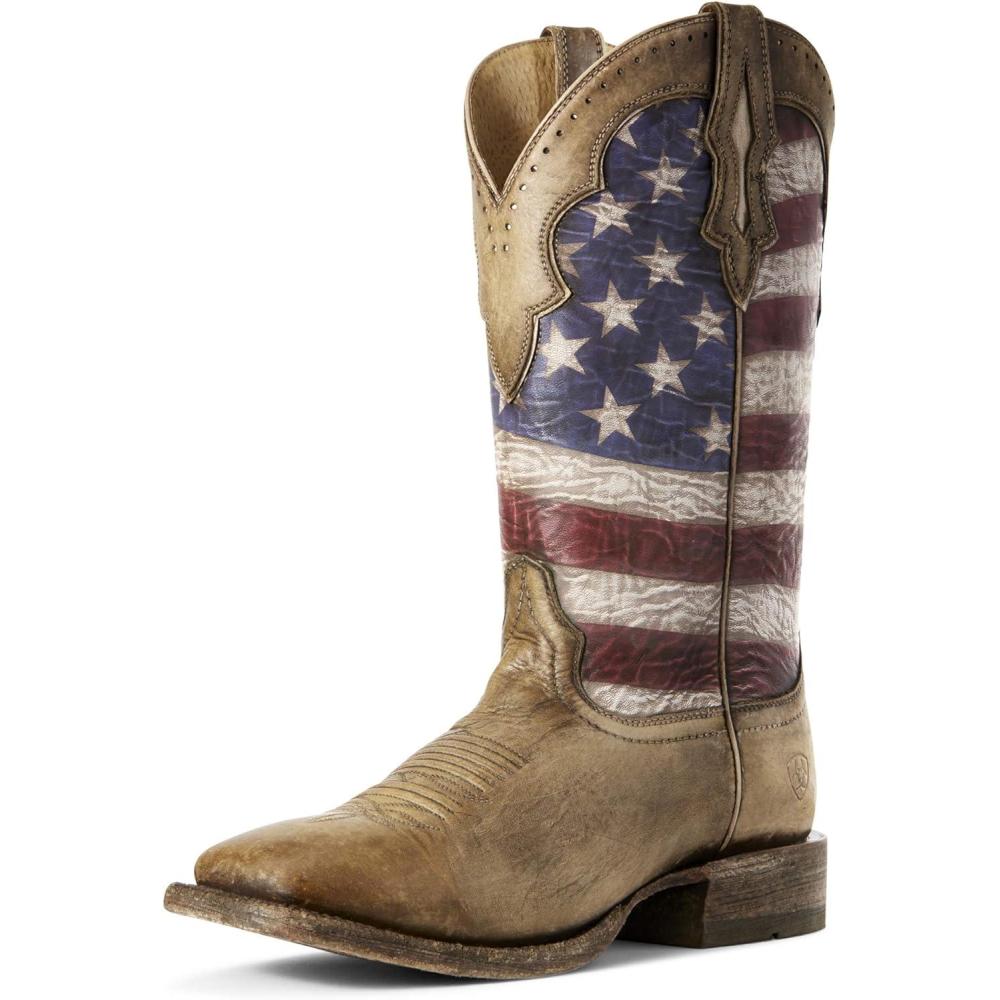 imageARIAT Workhog Wide Square Toe H2O Mens BootNaturally Distressed BrownPatriotic