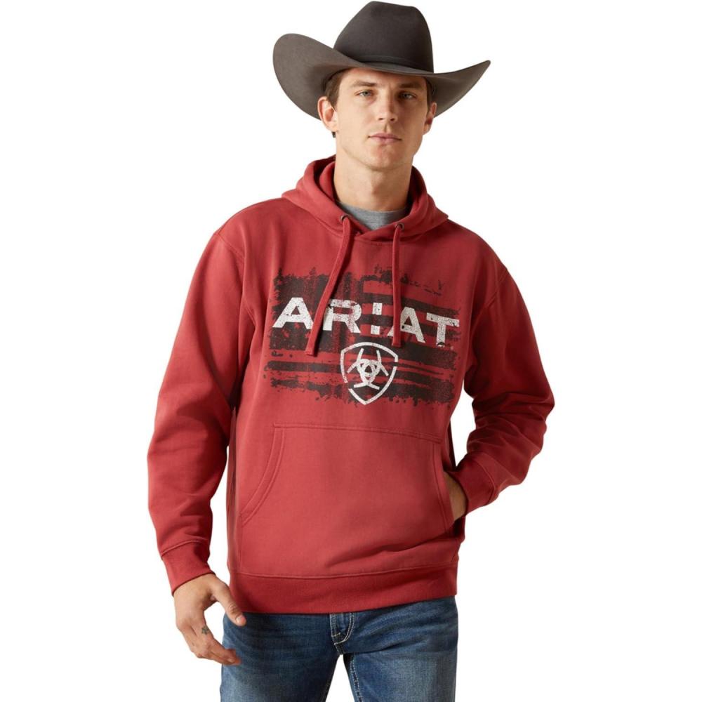 imageARIAT mens Ariat Liquid Stamp Flag HoodieBrick Red