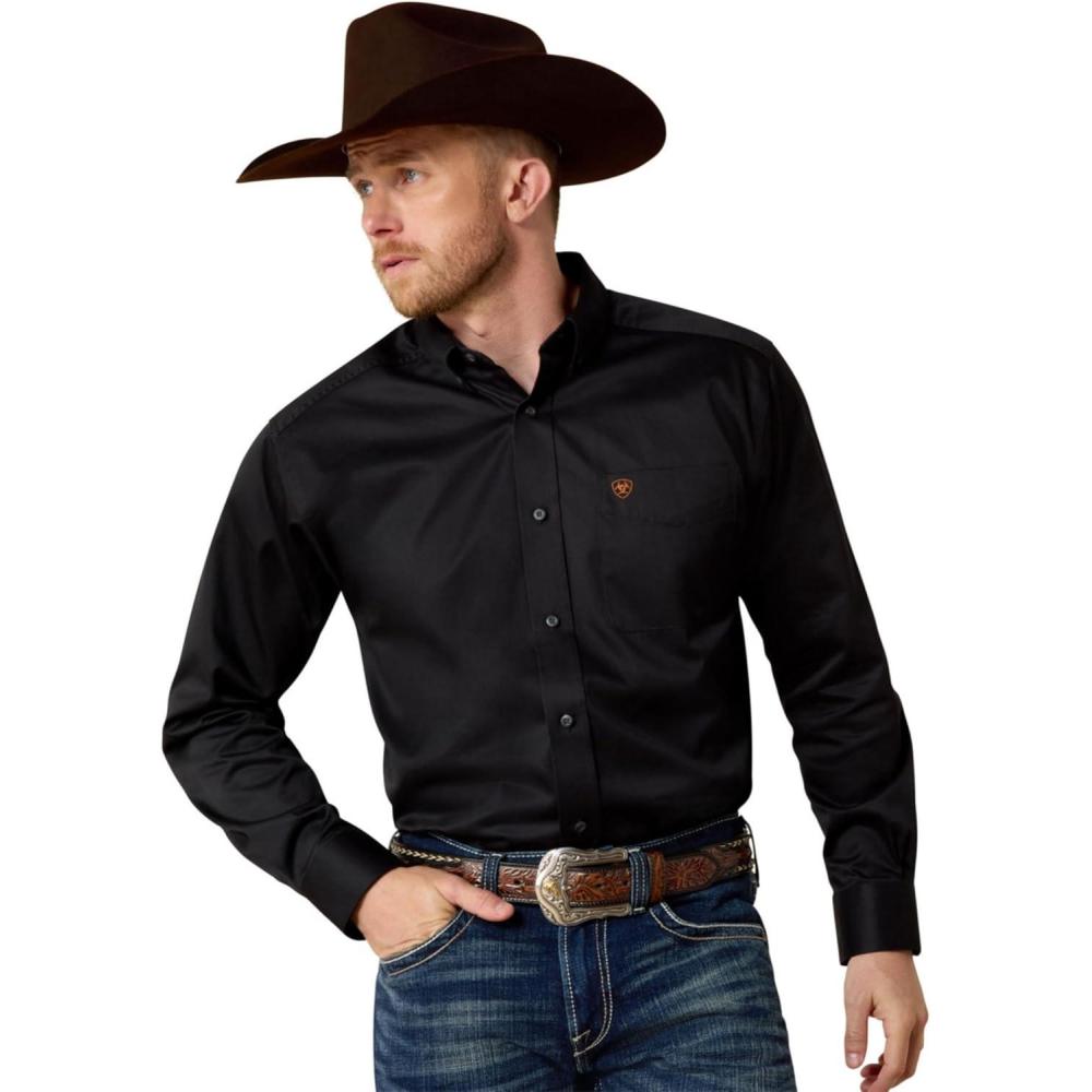 imageARIAT mens Solid Twill Classic Fit Shirt Mens Long Sleeve Western ButtondownBlack