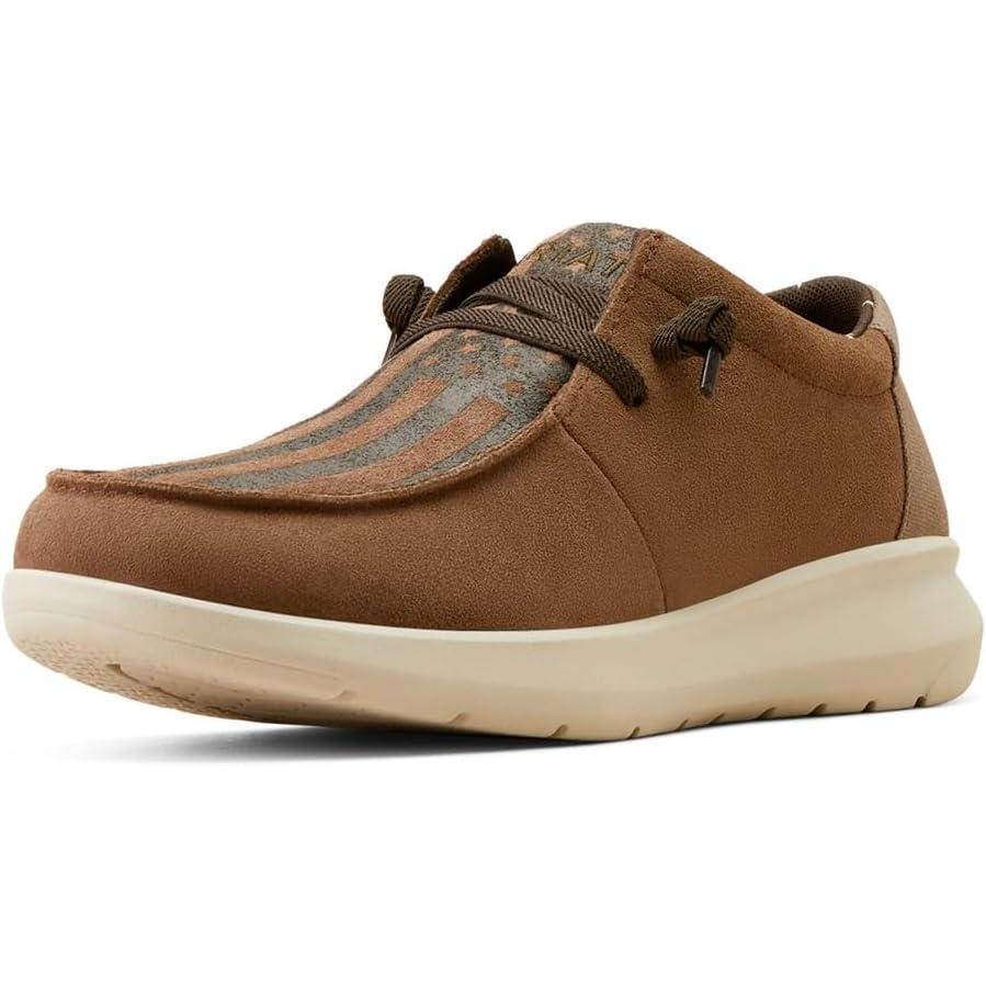 imageAriat Mens Hilo Navy Mesh Casual ShoeAmerican Flag PrintBrown Bomber Suede