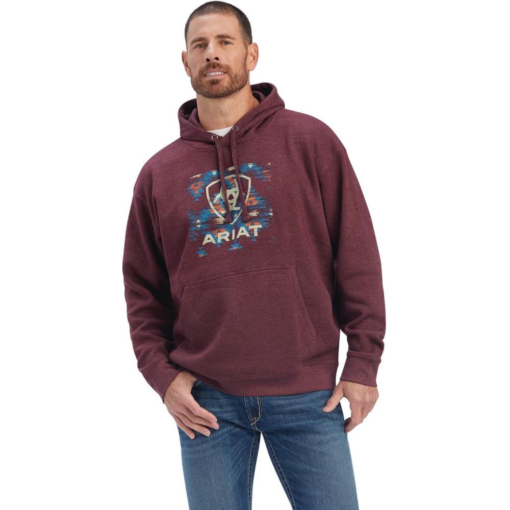 imageAriat Mens Hooded SweatshirtSouthwest Block Malbec Heather