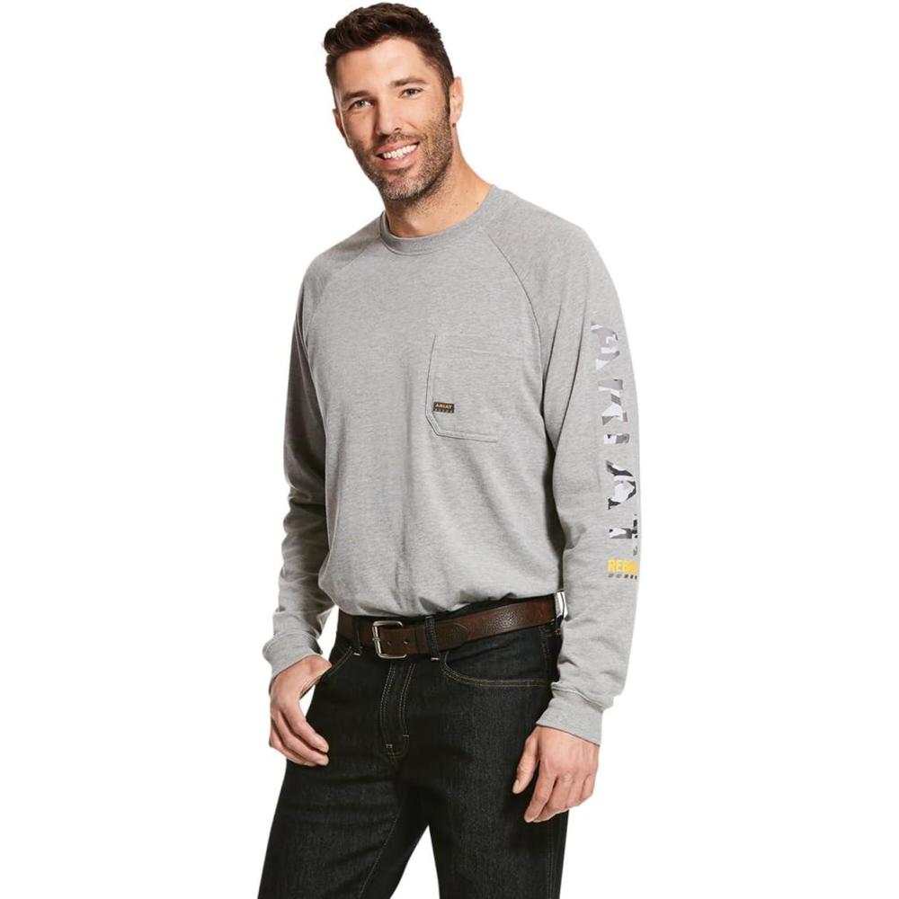 imageAriat Mens Rebar Cotton Strong Graphic TShirtHeather Grey