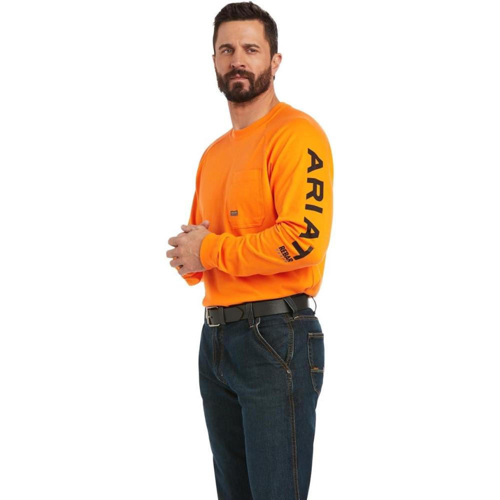 imageAriat Mens Rebar Cotton Strong Graphic TShirtSafety OrangeBlack