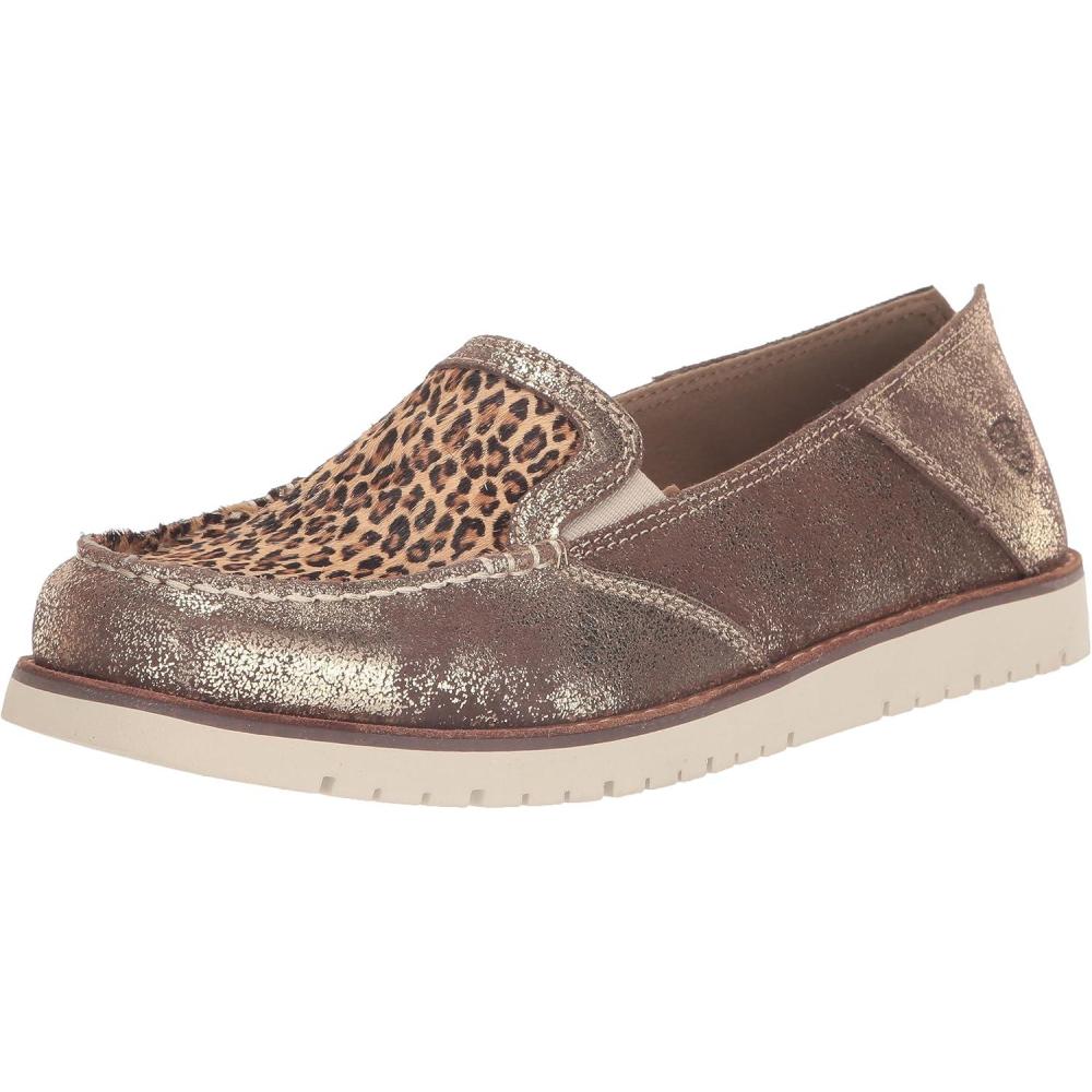 imageAriat Womens Cruiser Azteca Black SuedeGold Glitter CasualGolden BrownMini Leopard