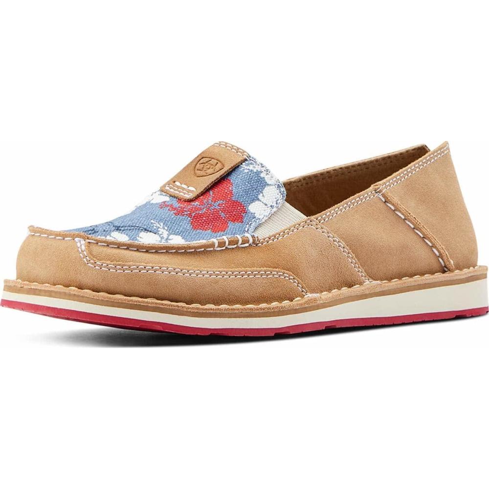 imageAriat Womens Cruiser Azteca Black SuedeGold Glitter CasualWalnutRed White and Blue Pareau Prin