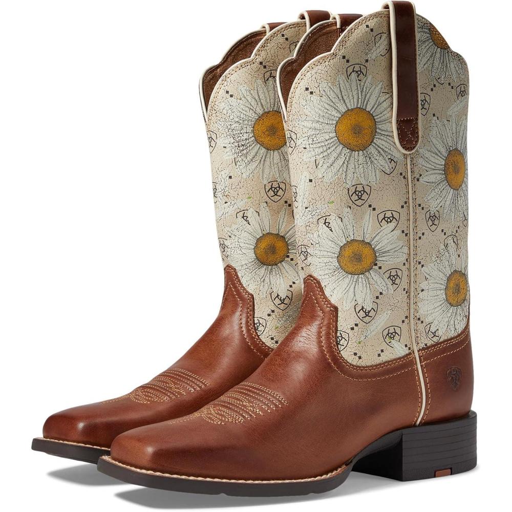 imageAriat Womens Round Up Square BootCanyon BrownDaisy Logo Print