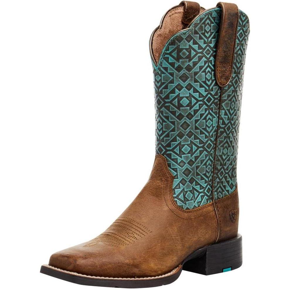 imageAriat Womens Round Up Square BootOld EarthTurquoise Blanket Emboss