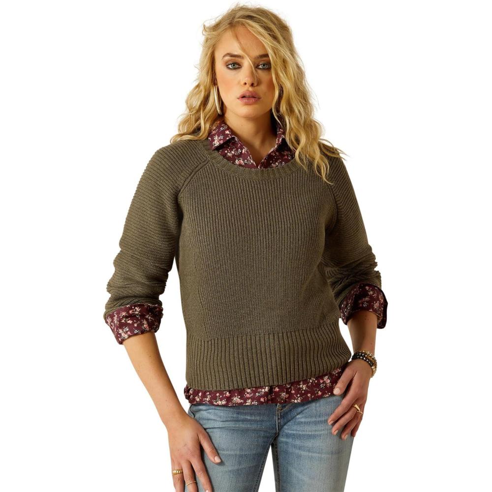 imageAriat Womens Yellowstone Moss Crinkle SweaterEarth Heather