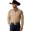 ARIAT mens Solid Twill Classic Fit Shirt – Men’s Long Sleeve Western Button-down(Khaki)