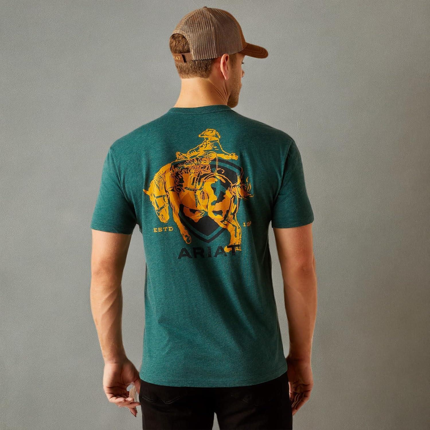 imageARIAT Mens Buckaroo TShirt BuckhornDark Teal HeatherAbilene Shield