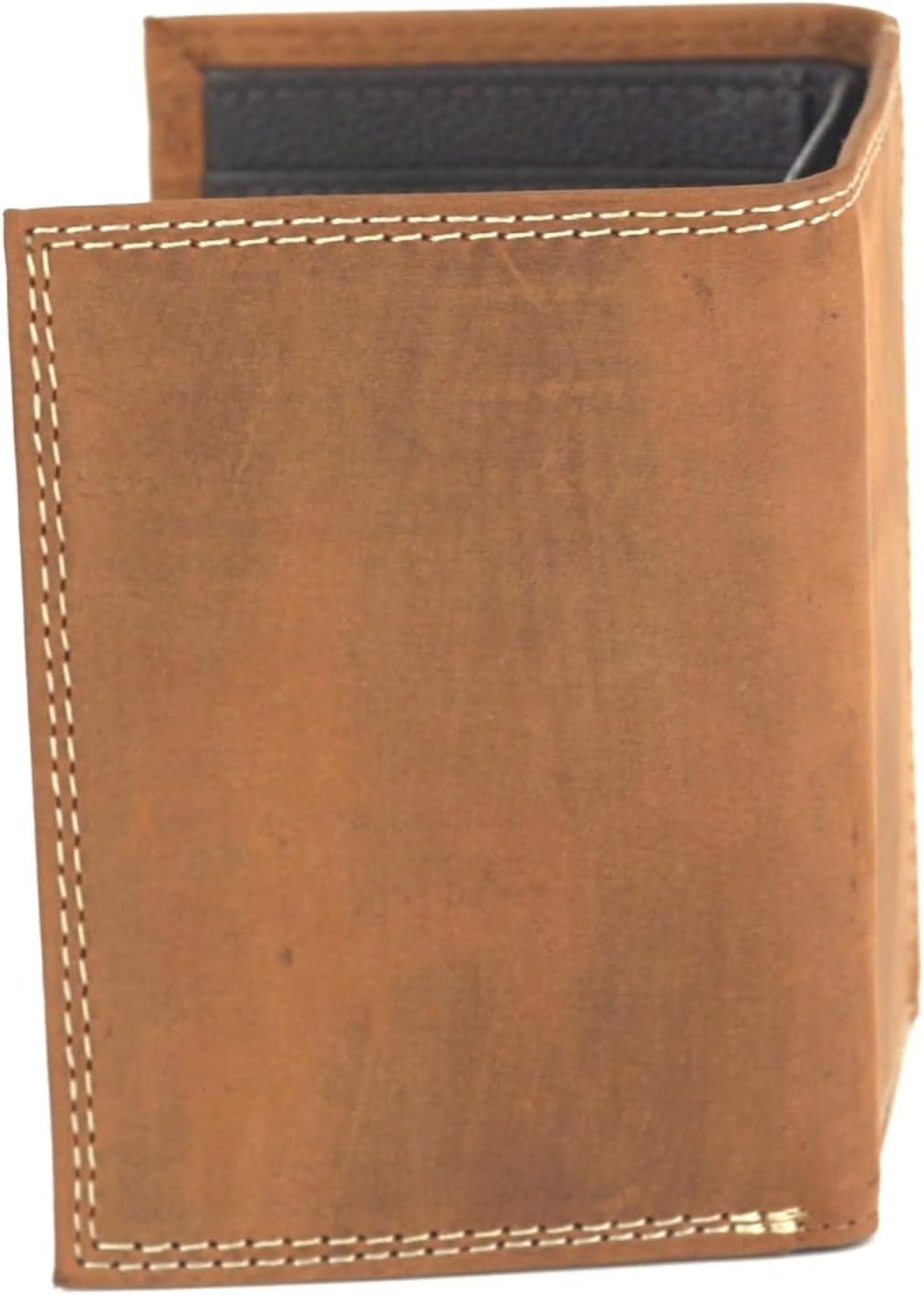 imageARIAT Mens Leather Trifold Wallet with Embossed Logo and Contrast Stitching Medium Brown