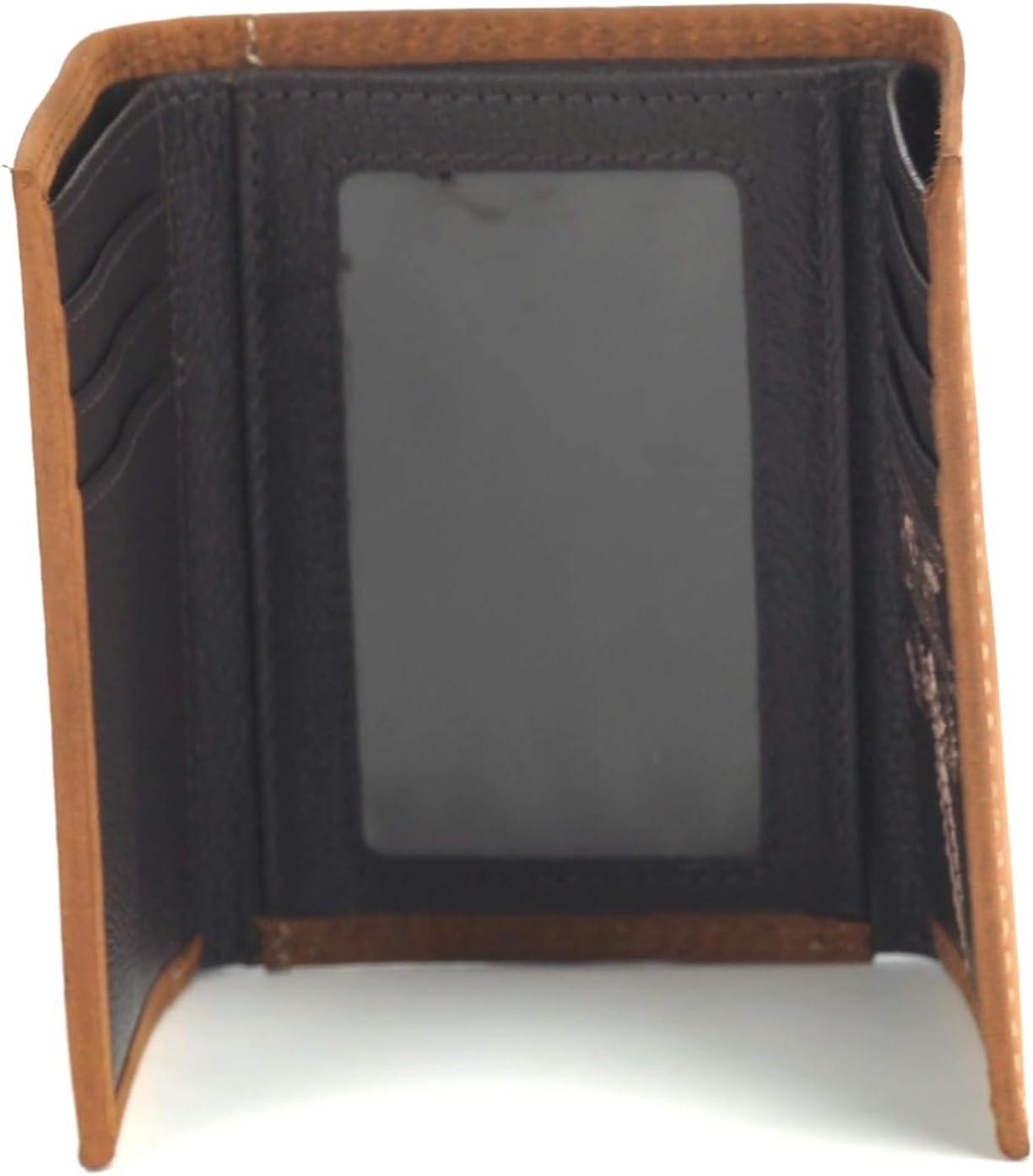 imageARIAT Mens Leather Trifold Wallet with Embossed Logo and Contrast Stitching Medium Brown