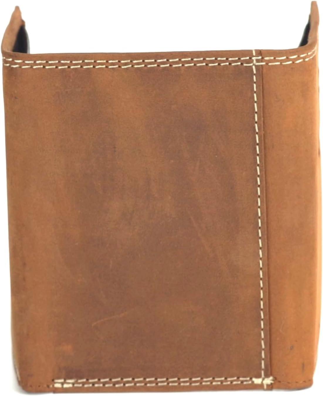 imageARIAT Mens Leather Trifold Wallet with Embossed Logo and Contrast Stitching Medium Brown