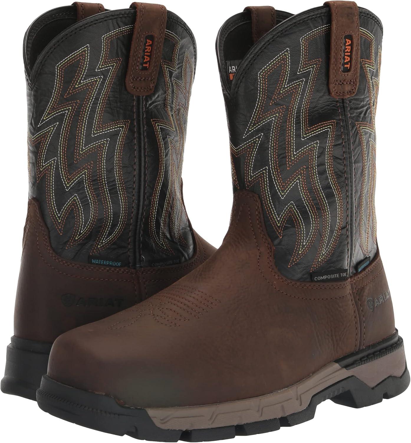 imageARIAT Mens Rebar Flex Western Waterproof Work BootDark BrownBlack