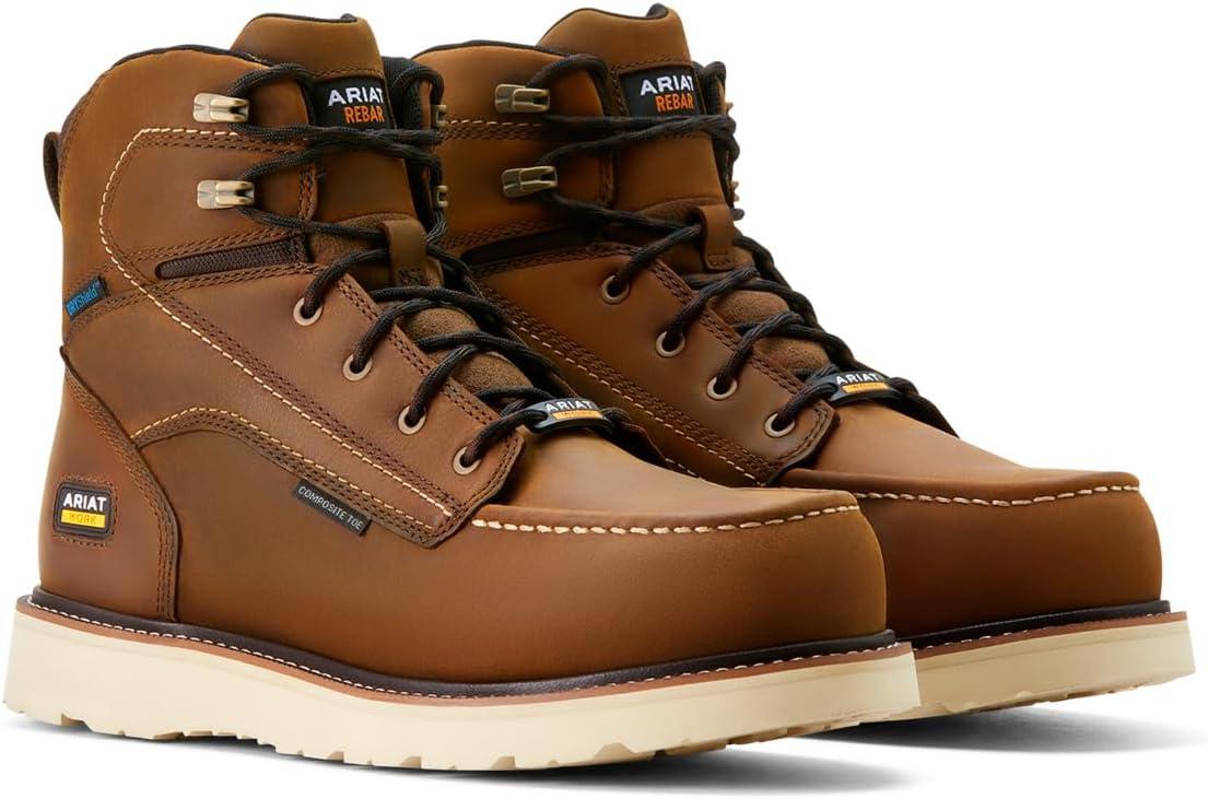 imageARIAT Mens Rebar Wedge Moc 6quot Waterproof Composite Toe Work Boot IndustrialDistressed Brown