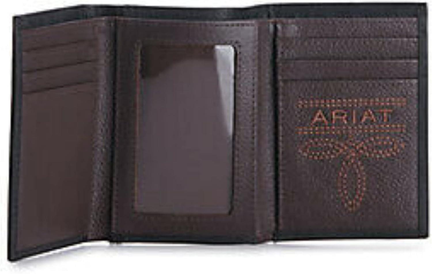 imageARIAT Mens Trifold Wallet with Embossed Logo Genuine Leather BlackBlack