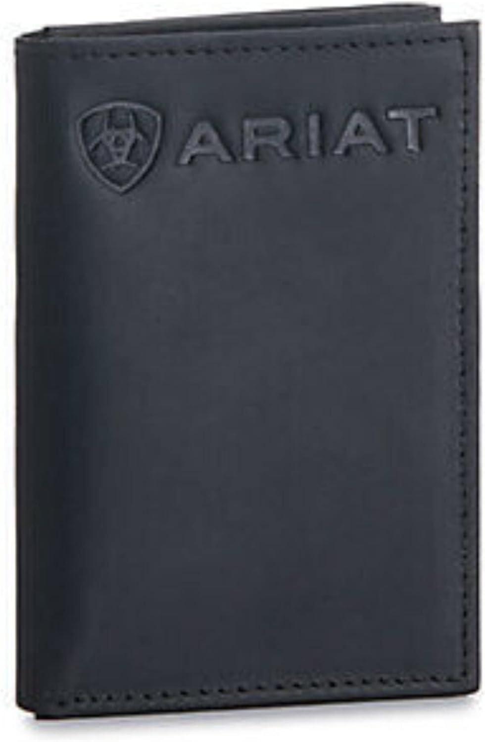 imageARIAT Mens Trifold Wallet with Embossed Logo Genuine Leather BlackBlack