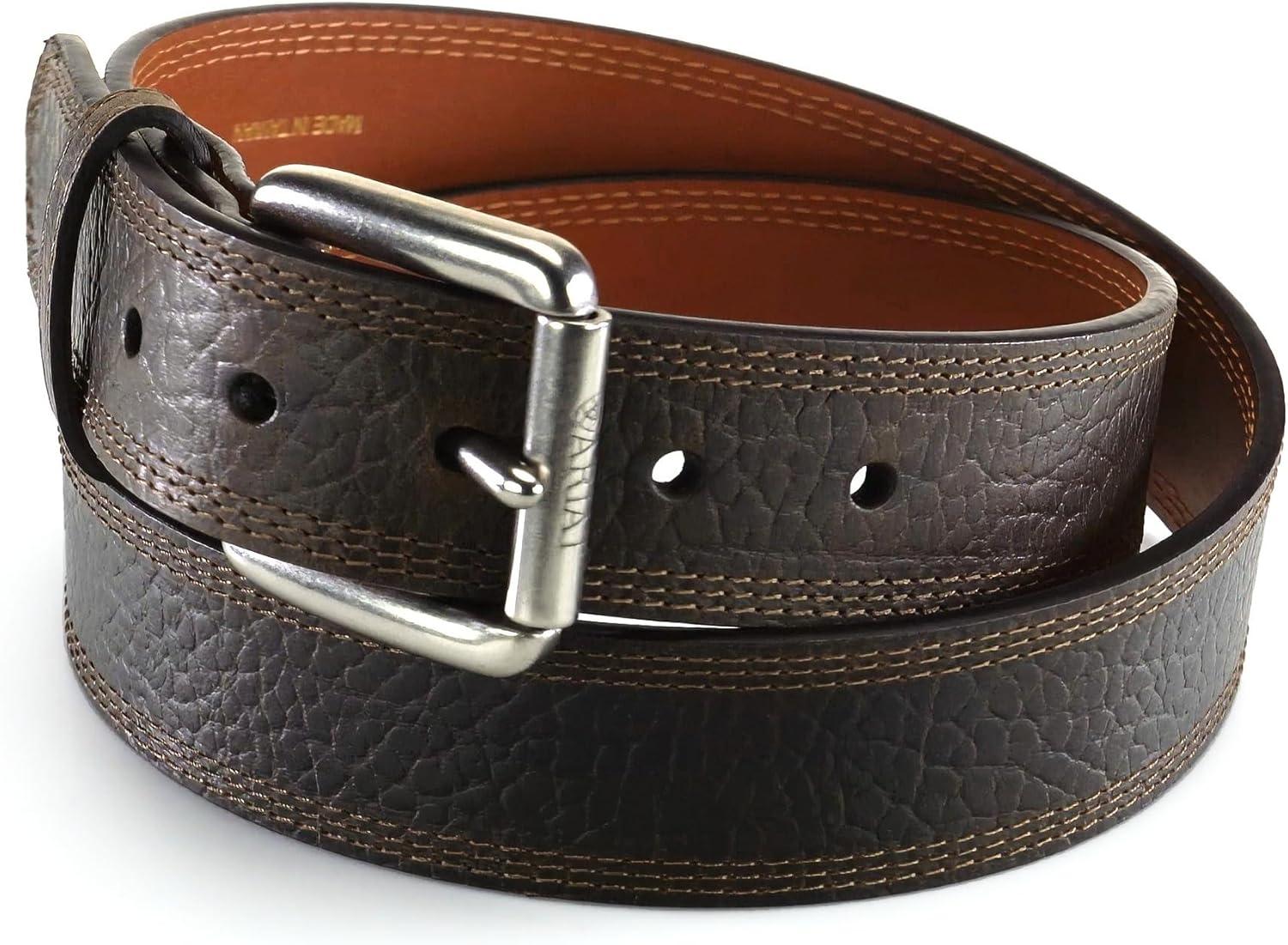 imageARIAT Mens Triple Row Stitch Leather Work Belt with Removable Roller BuckleEarth