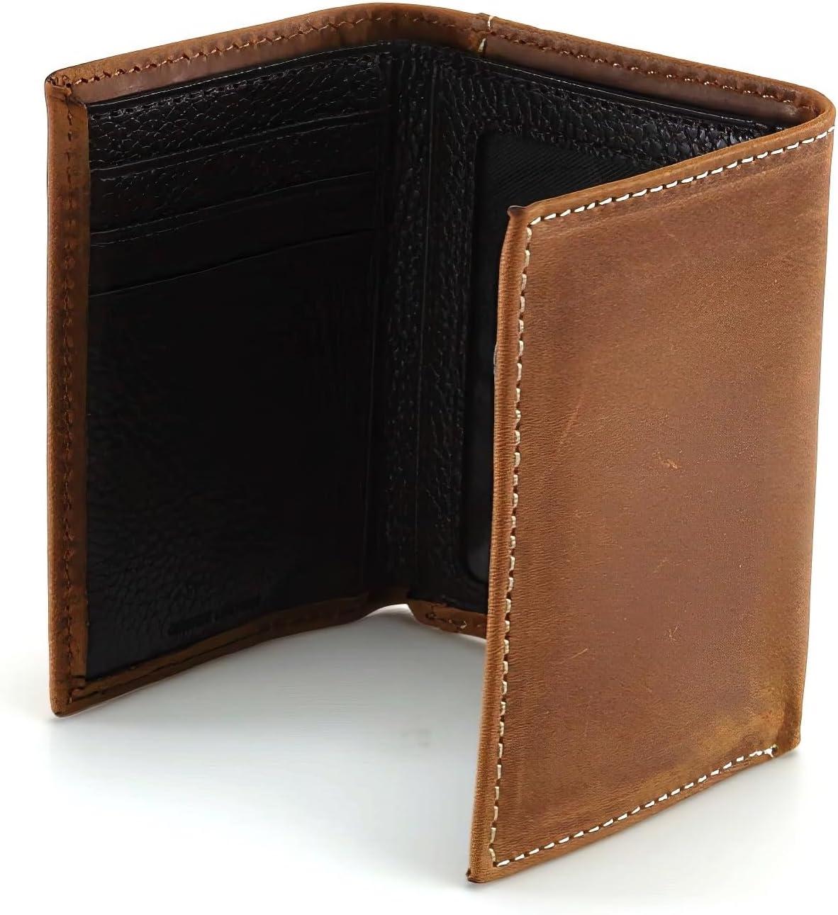 imageARIAT Mens Western Leather Trifold Wallet with Vertical Debossed Logo Brown