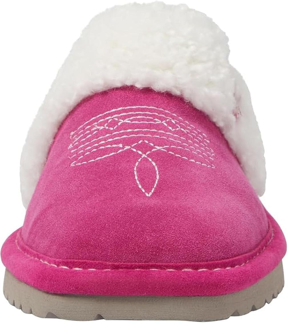 imageARIAT Womens Jackie Square Toe Warm Soft Genuine Suede Leather Indoor Outdoor Slippers with Plush CollarVery Berry Pink