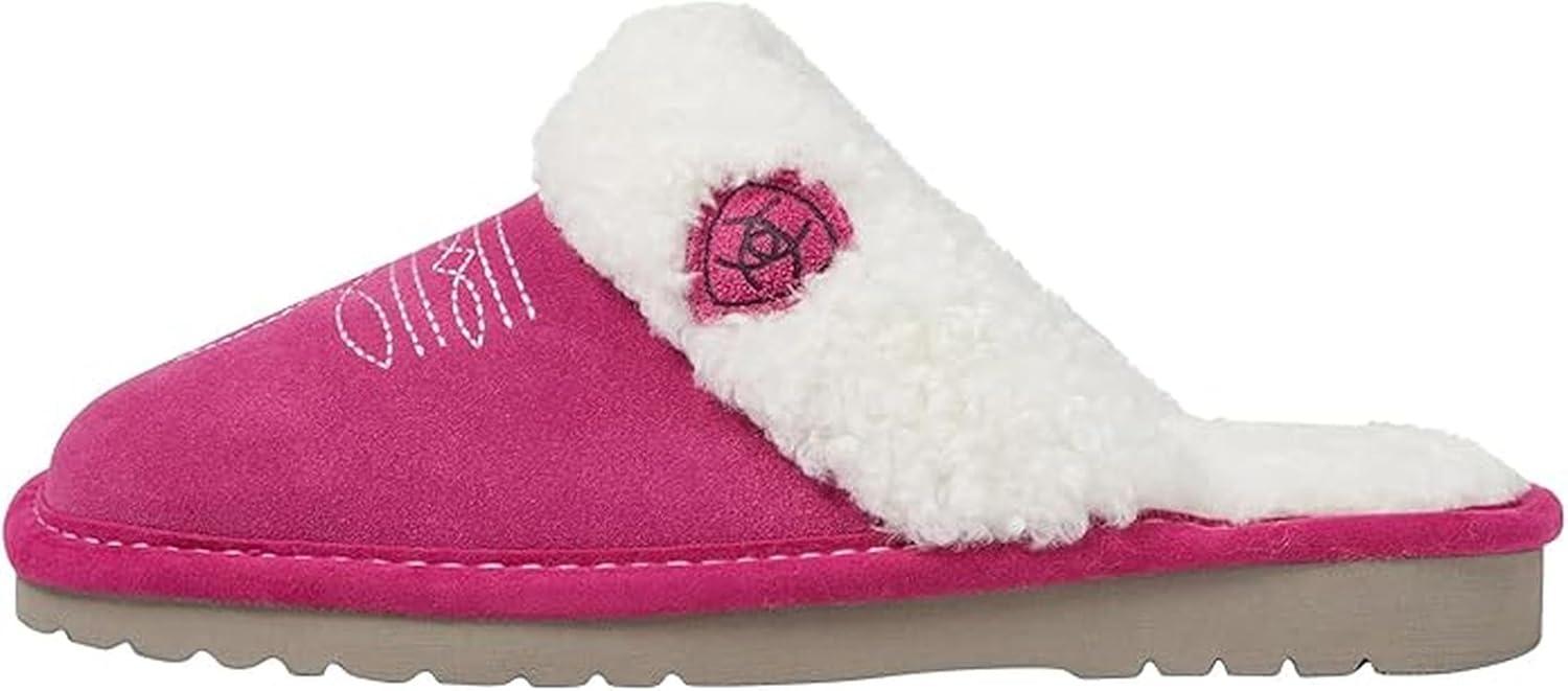 imageARIAT Womens Jackie Square Toe Warm Soft Genuine Suede Leather Indoor Outdoor Slippers with Plush CollarVery Berry Pink