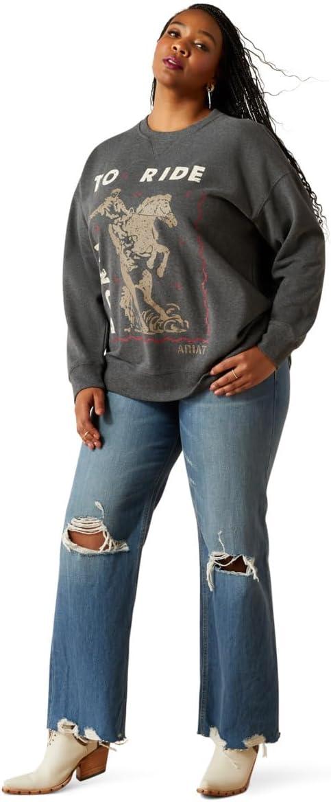 imageARIAT Womens Oversized Crew SweatshirtHeather Charcoal