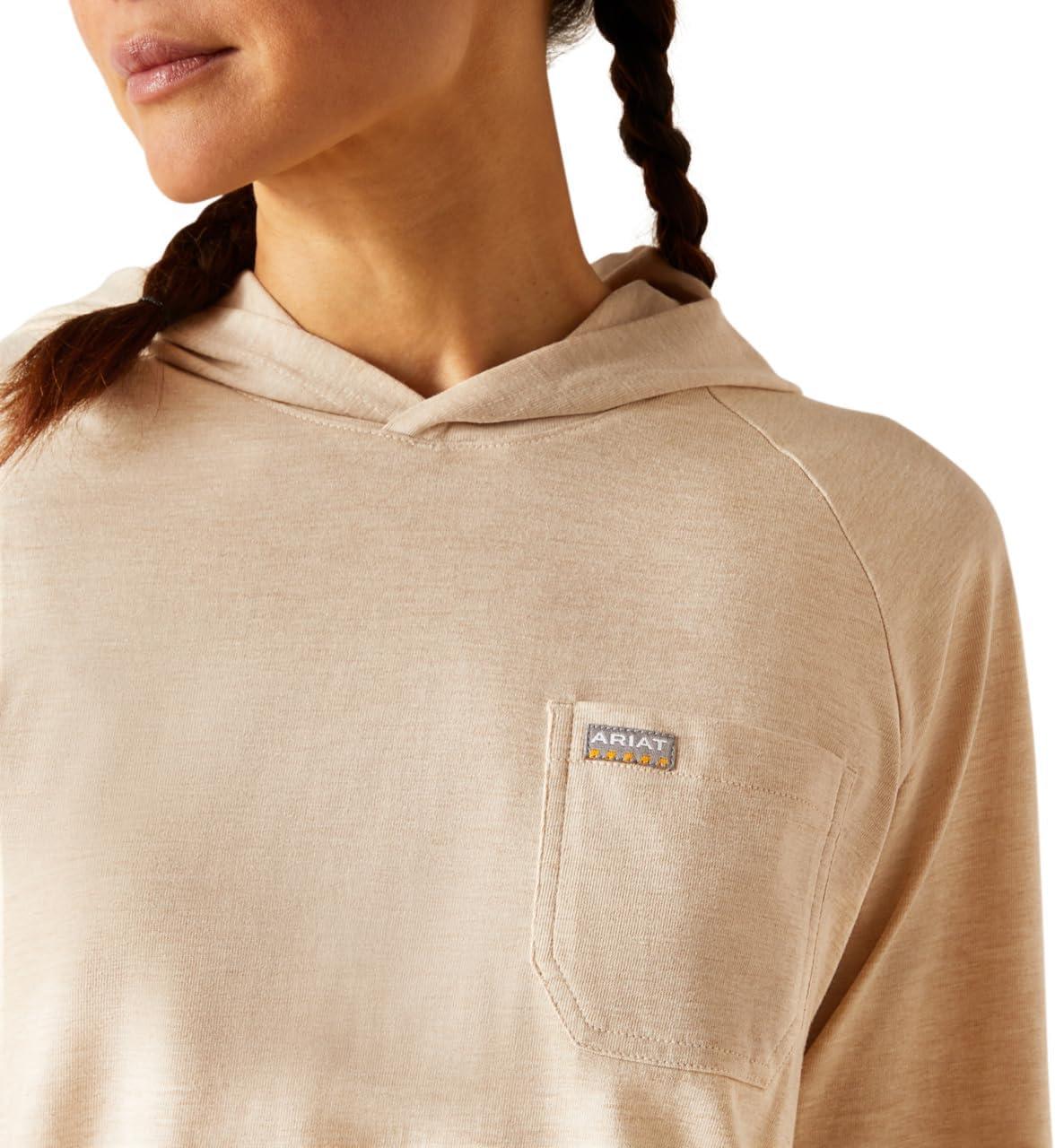 imageARIAT womens Rebar Cotton Strong Hooded TshirtOatmeal Heather