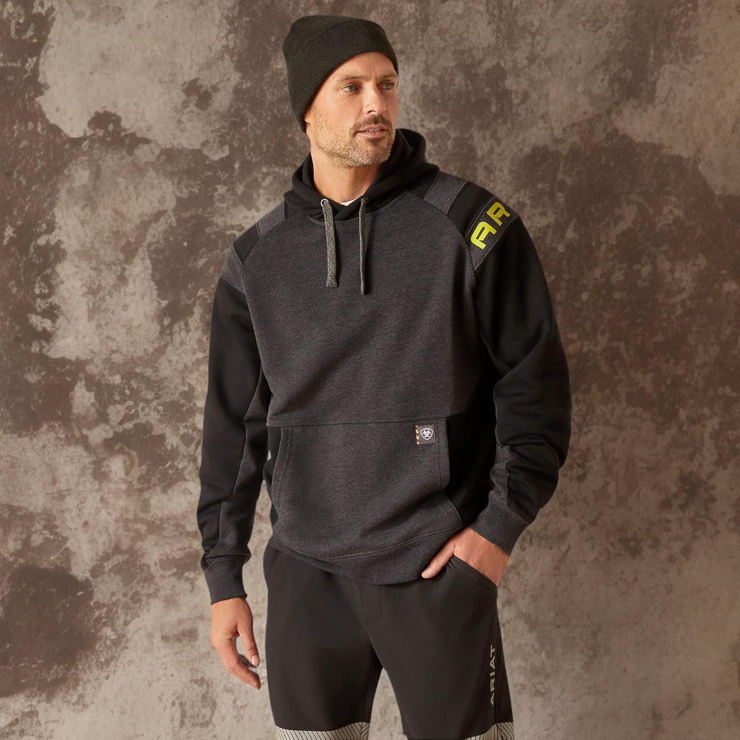 imageAriat Mens Rebar Workman Colorblock Logo HoodieNavyBlue Indigo