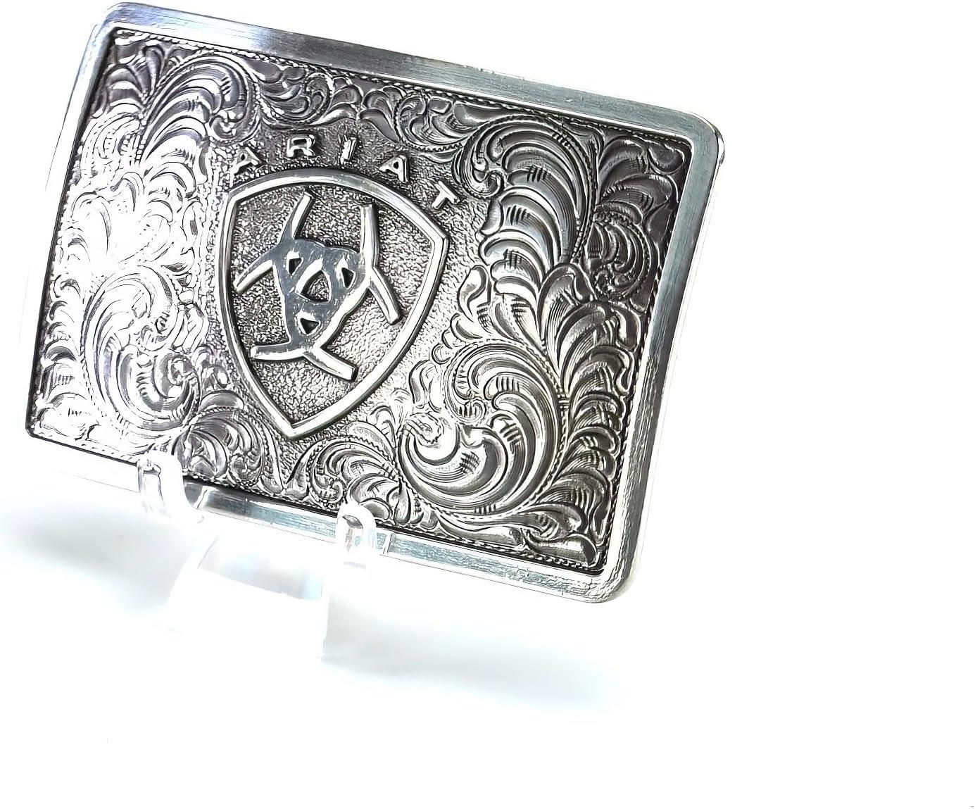 imageAriat Mens Rectangle Filagree Shield BuckleSilver