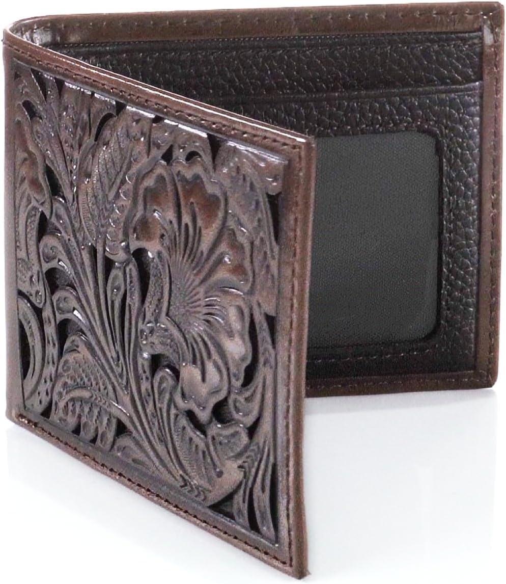 imageAriat Mens Tonal Brown Floral Inlay Trifold WalletBrown