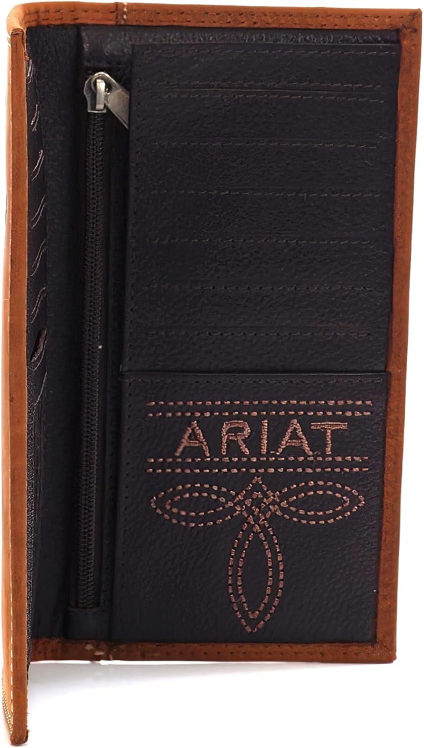 imageAriat Rodeo Wallet Emboss Shield ampamp Script Medium Brown Leather One Size