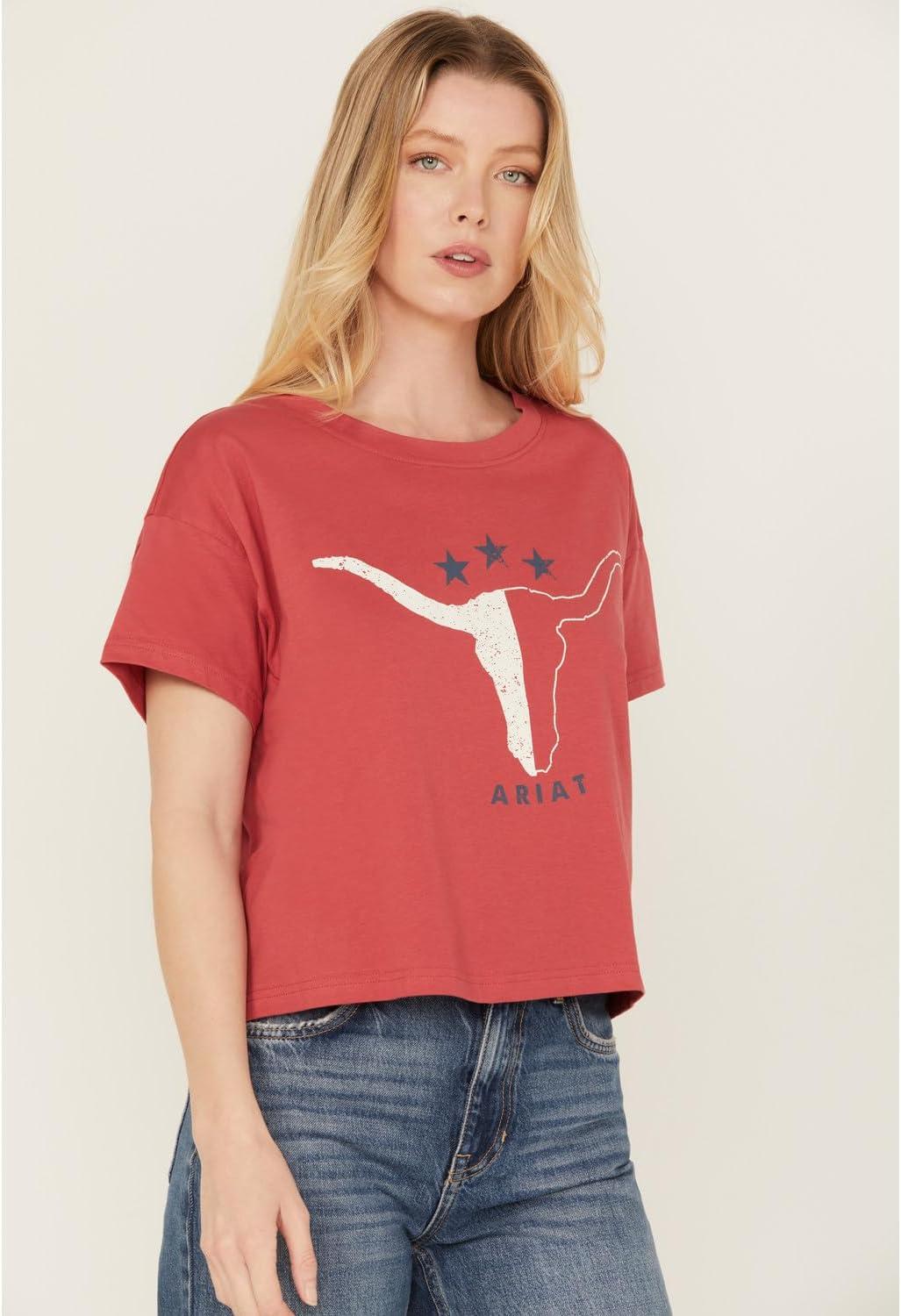 imageAriat Womens Ariat Denim Label TShirtGarnet Rose