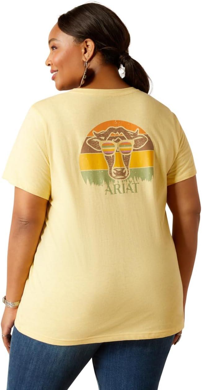 imageAriat Womens Ariat Denim Label TShirtJojobaCow Sunset