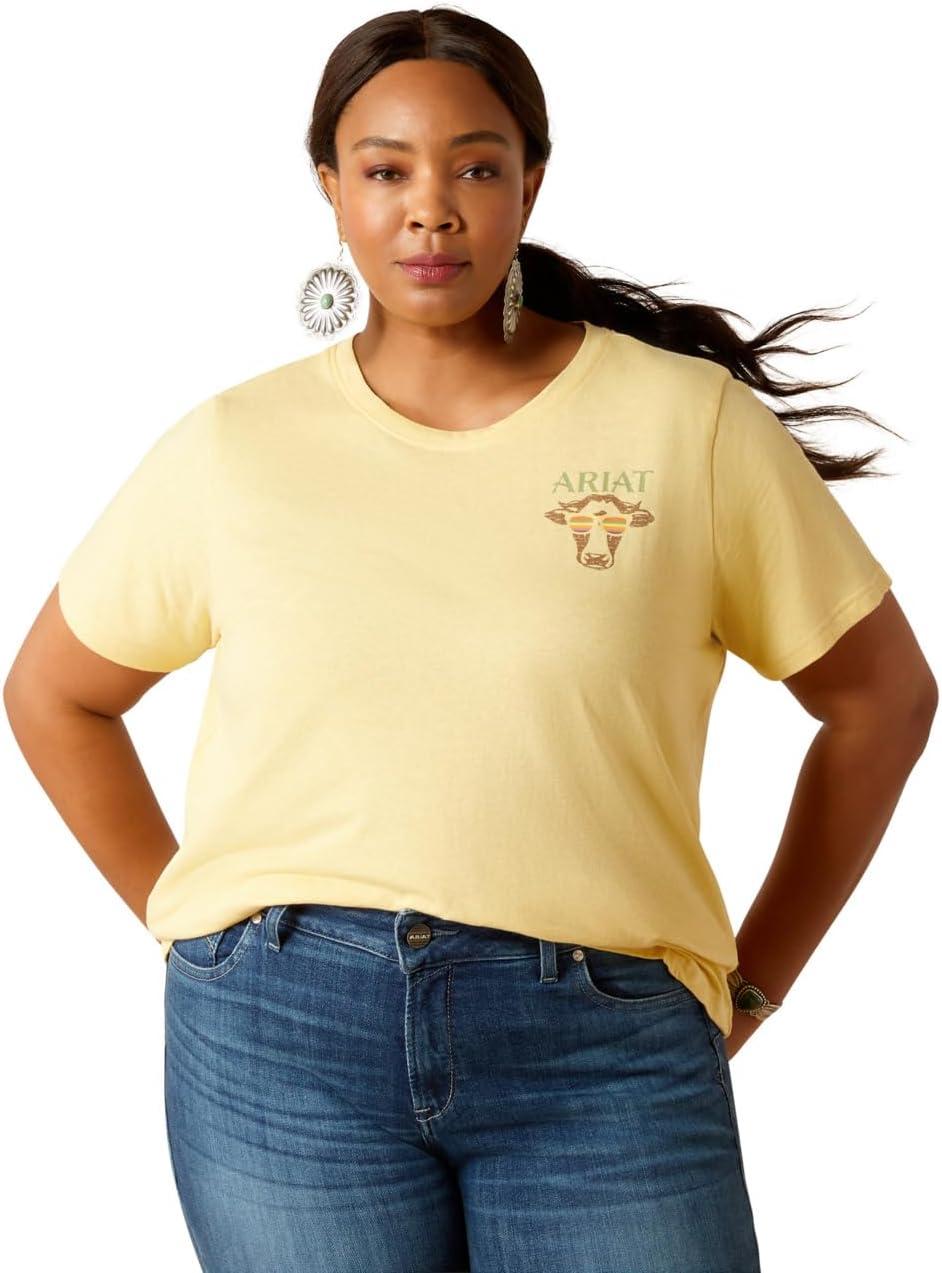 imageAriat Womens Ariat Denim Label TShirtJojobaCow Sunset