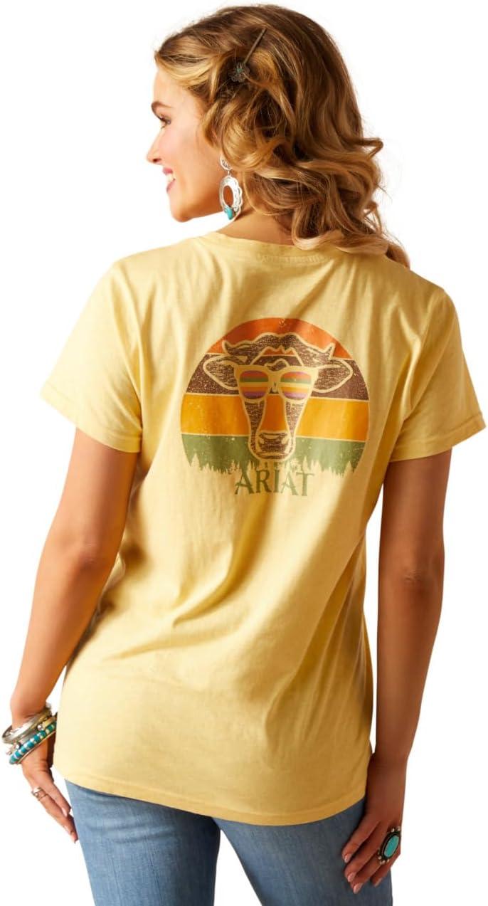 imageAriat Womens Ariat Denim Label TShirtJojobaCow Sunset