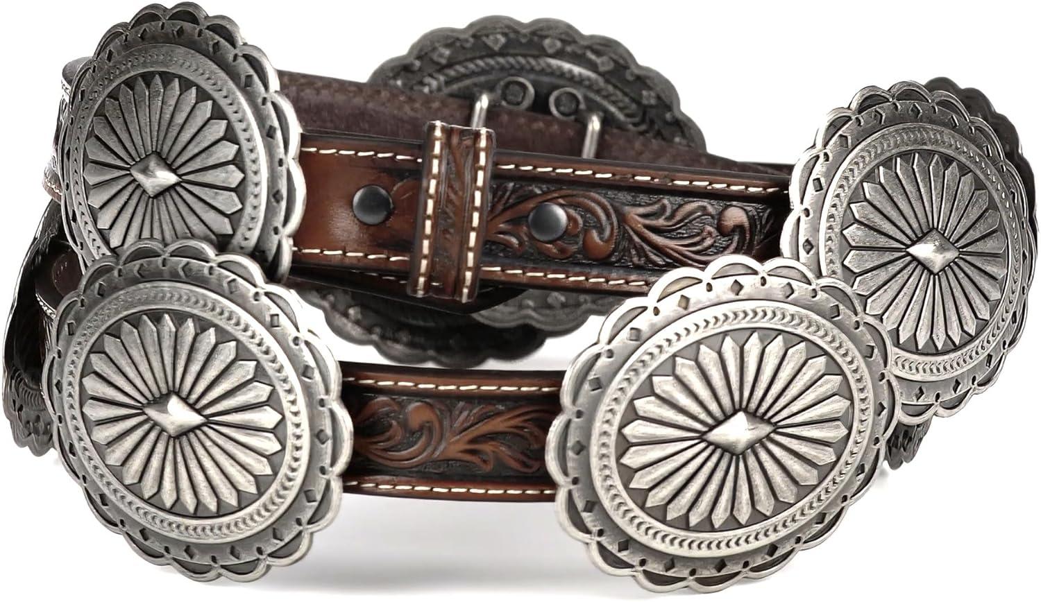imageAriat Womens Brown Tooled with Silver Oval Concho Leather BeltBrown