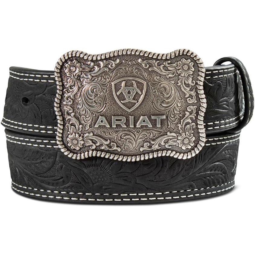 imageARIAT Boys Rectangle Rope Edge Shield Buckle Embossed Belt Little KidsBig KidsBlack