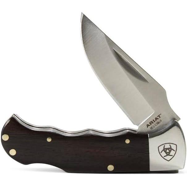 imageARIAT Burl Wood Smooth Blade Folding Pocket Knife Brown 3quot Blade MediumBlack